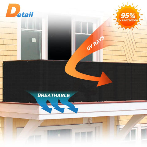 3 Foot By 25 Foot Balcony Privacy Screen Mesh Fence Cover For Deck Railing Outdoor Patio Windscreen 200GSM Heavy Duty HDPE Black Lattice Privacy Netting Pro Grade installed on balcony