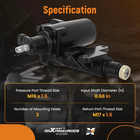 Pro Grade Rock Solid Power Steering Gear Box Replacement For Toyota 4Runner 1989 1990 1991 And Pickup 1985 1986 278473 specifications showing size and thread details.