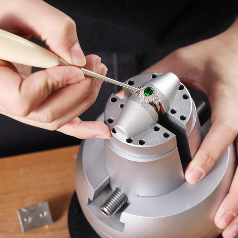 Jewelry being engraved on Ball Vise Engraving Kit With 5 Inch Clamp Pro Grade 360 Degree Swivel Block Vise.