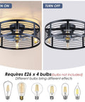 20 Inch Black Caged Ceiling Fan With Light Flush Mount Fandelier With Remote Low Profile Industrial Style For Bedroom Kitchen Dining Room Dope Airflow And Vibe Bulb Not Included