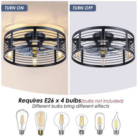 20 Inch Black Caged Ceiling Fan With Light Flush Mount Fandelier With Remote Low Profile Industrial Style For Bedroom Kitchen Dining Room Dope Airflow And Vibe Bulb Not Included