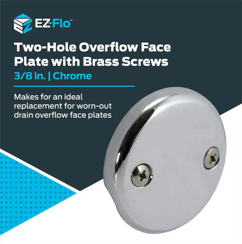 2-Hole Bathtub Overflow Face Plate With Screws, Chrome Finish, Universal Fit For One And A Half Inch Waste Elbows, Easy Install No Fuss, Two Brass Screws Included