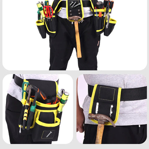 Heavy Duty Oxford Nylon Utility Belt Bag With Water Resistant Coating And Reinforced Stitching Built Tough For Electricians Handymen And Real World Job Sites with tools attached