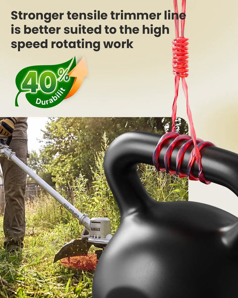 Close-up of a trimmer line demonstrating durability and performance, part of 15 Pack Trimmer Spool Line Replacement For Weed Eater String Trimmers 0.065 Inch Refills Fits WG Series Models 12 Spools And 3 Caps Easy Install Durable Performance For Fast Lawn Edging.
