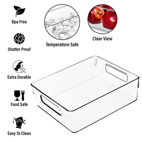 Clear Plastic Storage Bins And Pantry Organizers That Are A Total Game Changer For Kitchen Closets Fridge Freezer Bathroom Medicine Cabinets And Laundry Rooms To Kick Clutter To The Curb And Keep It Legit Tidy, 10.8 x 7.9 x 3.4 inch heavy-duty bin, BPA-free, durable design.
