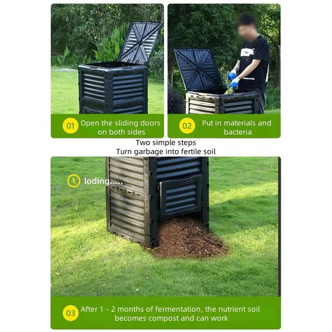300L Outdoor Compost Bin Heavy Duty Plastic With Huge Capacity For Garden And Yard Tumbler Style Fertilizer Box Convert Waste Into Rich Soil