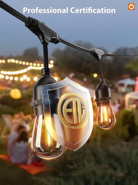Outdoor LED String Lights 48ft with Edison Vintage Shatterproof Bulbs for Patio and Garden, ETL listed, in garden