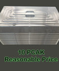 Stacked clear plastic 10-pack humidity domes, Top Notch Clear Humidity Dome Set For Seed Trays, large size, durable material.