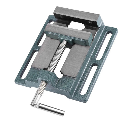 Pro Grade Drill Press Vise With 4 Inch Opening Heavy Duty Milling Vise Heightened Widened Jaws Cast Iron Body For Rock Solid Clamping On Milling Machines And Drill Presses, angled view
