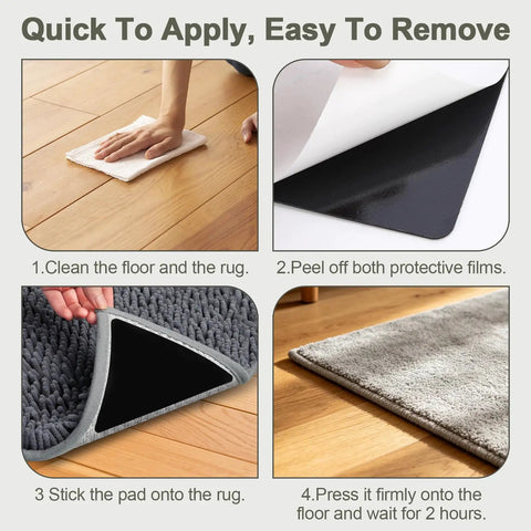Instructions for using 12 Pack Rug Grip Pads For Hardwood Floors And Tiles Non Slip Rug Grippers Heavy Duty Corner Grippers For Rugs