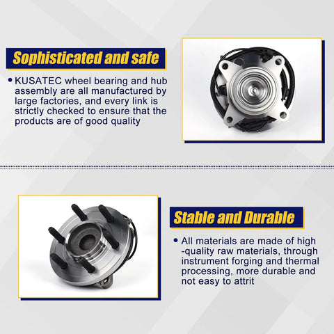 Wheel Bearing And Hub Assembly 515143 For Ford Expedition F150 Lincoln Navigator 2011 To 2014 Front RWD 6 Lug With ABS Replacement Front Wheel Hub Fits 6 Lug Trucks, top and side view of product with bolts and flange visible.