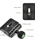 Arca Swiss Quick Release Plate Adapter Set In Lightweight Aluminum With Built In Bubble Level And Dual Screw Holes Three Eighths Inch And One Quarter Inch Fits Manfrotto DSLR Tripods Heads Monopods And Gimbals with highlighted features.