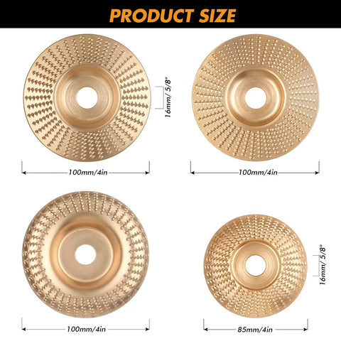 9 Piece Wood Carving Disc Set For 4 Inch And 4 1/2 Inch Angle Grinders With 5/8 Inch Arbor Tungsten Carbide Shaping Discs Gold Finish