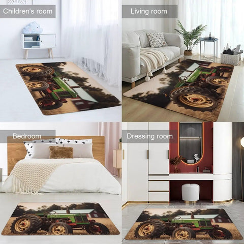 Vintage Tractor Photo Farm Area Rug For Living Room Non Slip Furry Carpet Indoor Cozy Underfoot Machine Washable Rug