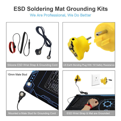 Pro Grade 48x24 Inch Anti Static Mat For Soldering And PC Build, ESD Safe Workbench Pad with grounding kit components