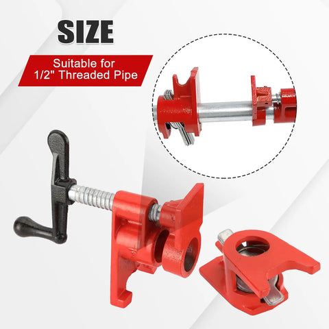 Heavy Duty Cast Iron Pipe Clamps Six Pack Fits One Half Inch Threaded Metal Pipes With Wide Stable Base Grips, detailed view.