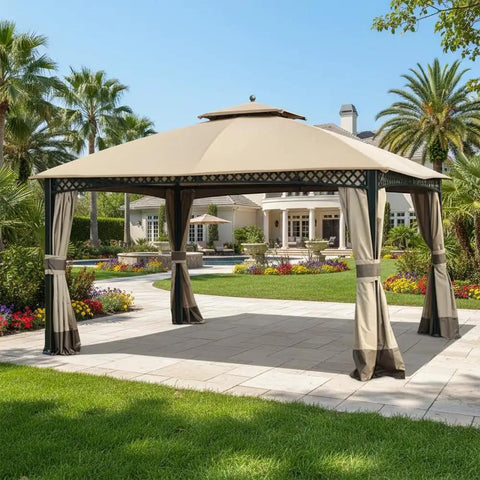 Durable 350 Denier Beige Replacement Canopy Top For Windsor Dome 10x12 Gazebo Custom Fit With Model L GZ717PST C A111001701