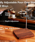 Premium Sturdy North American Black Walnut Pour Over Coffee Maker Stand showing adjustable features on kitchen counter.