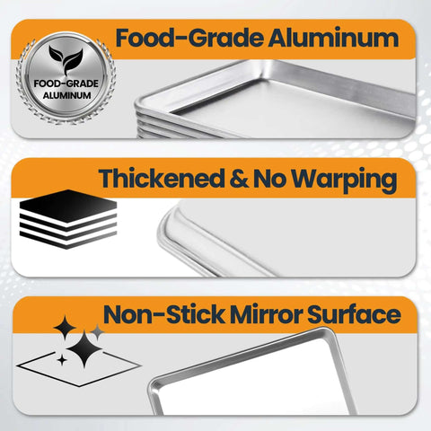 Six Pack Full Size Aluminum Baking Sheets Set, Nonstick Durable Cookie Sheets 26 By 18 Inches, NSF Certified features