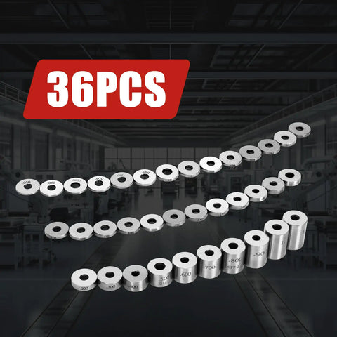 Deadly Precise And Rock Solid 36 Piece Steel Spacer Block Set With Badass Plus Zero Point Zero Zero Zero One Inch Calibration for Real Mechanics showing 36 steel shim blocks.