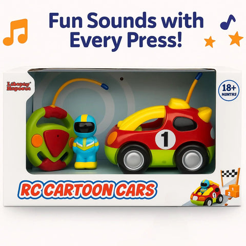 Cartoon Style My First Remote Control Car For Toddlers 18 Months Plus with simple two button remote in packaging