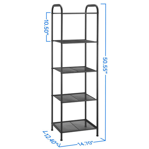 Rock Solid And Super Roomy Five Tier Extendable Metal Wire Storage Rack Heavy Duty Adjustable Height Shelf Plant Stand No Sweat Assembly For Home Or Garage Charcoal Gray, 50.55 inches tall with five shelves.