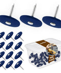 Legit Heavy Duty Plastic Cap Roofing Nails 1 1/4 Inch Electro Galvanized Shingle Fasteners With Smooth Flush Look Hella Tough For Fixin Up Roofs Or Decks In Bulk 500 Piece Box in blue caps with screws in clear storage container.