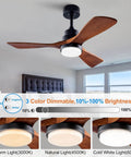 Lit 42 Inch Black Ceiling Fan With Remote And Lights Dimmable LED Quiet Reversible DC Motor Memory Function installed in bedroom.