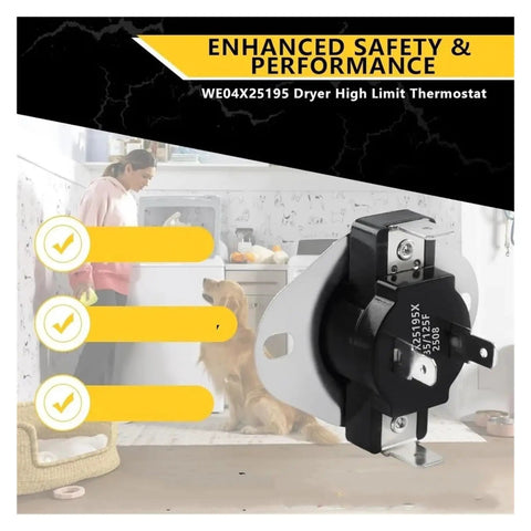 Dryer High Limit Thermostat WE04X25195 L135-125F Replacement Thermal Cutoff Protector For Dryers Precise Temperature Control To Prevent Overheating GE Compatible black ceramic thermostat with metal terminals
