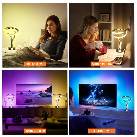 Modern Spiral RGB Table Lamp With Touch Dimmable LED in bedroom, study room, living room, and leisure time settings