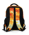 Back view of Fall Drifting Maple Leaf Print Backpack For Unisex Use Large Capacity Daypack Made From Durable Polyester with straps shown