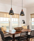 Top Tier Black Pendant Lights Set Of Two Slick Wooden Dome Fixtures For Kitchen Island Or Rustic Barn over a dining table