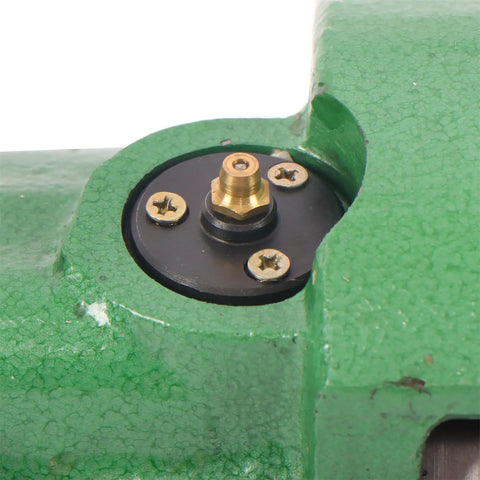 Close-up of brass fitting and screws on Rugged 5C Collet Spin Index Fixture, showing precision ground construction.