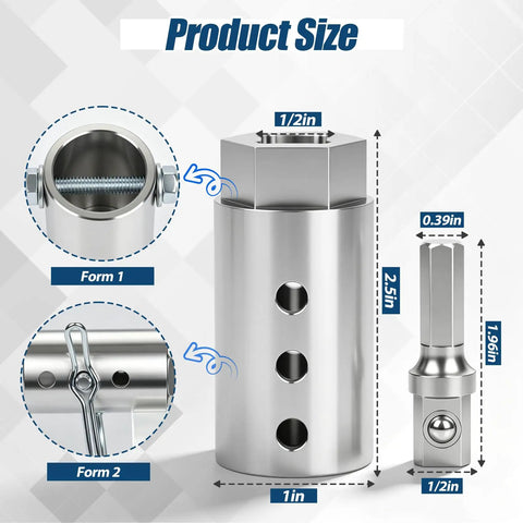 Product size diagram of Upgraded Trailer Jack Drill Adapter Fits Standard One Inch Drive Shaft with detailed measurements.