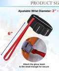 Diagram showing 6 Pack Ski Glove Leashes Wrist Lanyards Adjustable Anti Lost Straps for Skiing Snowboarding with red strap