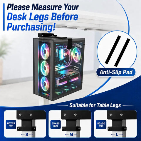 Slick Under Desk PC Mount Features A No Drill Hassle Setup For Standing Desks And Adjustable Workstations While Providing Dang Secure Grip For Your Computer CPU To Keep Your Home Office Clean with anti-slip pad.
