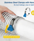 Hand tightening Heavy Duty 2.5 Inch By 10 Foot Clear PVC Dust Collection Hose With Carbon Steel Wire Coil using blue-handled clamp