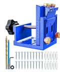 Pro Level Aluminum Alloy Pocket Hole Jig With A Precise 15 Degree Drill Angle, adjustable depth, and accessories for woodworking.