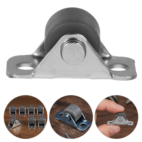 Eight Piece Low Profile Rigid Rubber Caster Wheels Non Swivel Fixed Plate Casters With Silent Rolling And Floor Saving Design For Heavy Furniture Bedroom Appliances And Small Trolleys No Sweat Moving For Your Furniture Everyday, close-up of stationary caster wheel.