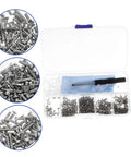 All In One Glasses Repair Kit Set With Assorted Screws Nose Pads Mini Screwdrivers And Accessories For Quick On The Go Eyewear Fixes At Home Or Travel Anywhere showcasing various screws and a mini screwdriver in a compact case
