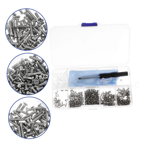 All In One Glasses Repair Kit Set With Assorted Screws Nose Pads Mini Screwdrivers And Accessories For Quick On The Go Eyewear Fixes At Home Or Travel Anywhere showcasing various screws and a mini screwdriver in a compact case