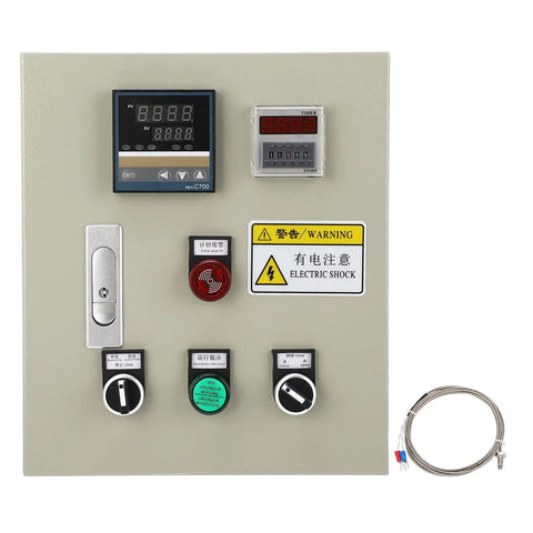 PID Temperature Controller For Heavy Duty Industrial 3 Phase 15KW 380V Digital Display Box With Integrated Components For Oven Curing Machine Temperature Regulation And Precision Thermostat Control, front panel with timer and cable