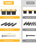 Comparison of garage ceiling tote storage rails: T-shape 4 rails for 3 bins vs U-shape 6 rails, including screw sets.