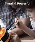 Child using Cordless Precision Screwdriver Set With 34 Magnetic Bits, Smart Motion Control, Pro Grade in space gray on toy.