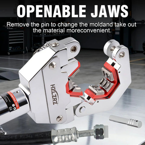 Open jaws of Heavy Duty Hydraulic AC Hose Crimper Kit With Seven Interchangeable Dies For BH Style Hoses And Beadlock Fittings
