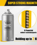 4 Pack Magnetic Aerosol Spray Can Holder With Rubber Coated Magnets, Slim Wall Mount Organizer For Garage, Toolbox, And Workspace, showing holder with six magnets.