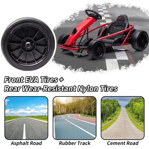 Turbocharged Dual 300W Motors 24V Go Kart For Kids 8 To 12 with EVA and Nylon Tires, Red Design