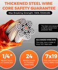 Cross-section of Heavy Duty Tree Climbing Rope With Steel Core Flip Line Half Inch Twelve Feet in detail showing wire core.