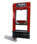 Beefy Benchtop Press Brake Deluxe Kit, 20 Ton Heavy Duty Sheet Metal Bender With 4 Way V Die, front view, Made In USA