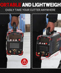 Person holding Plasma Cutter 55 Amp With Non Touch Pilot Arc And Large LED Display Pro Grade Dual Voltage 110 To 220 Volt